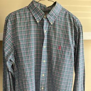 Polo Ralph Lauren Men's Button Up Oxford Shirt M Medium Blue Green Pink Plaid